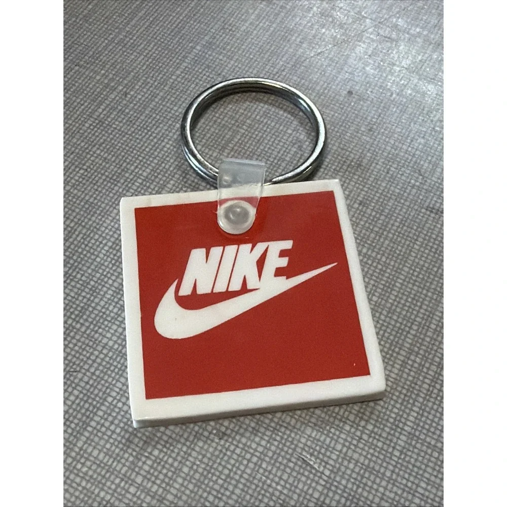 Rare Vintage Nike Swoosh Logo Square Rubber Promo Keychain Keyring